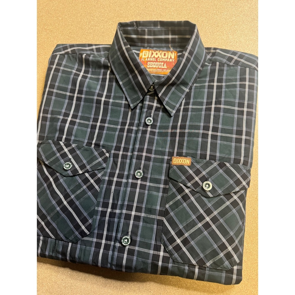 Dixxon Flannel Co Sequoia Bamboo Short Sleeve Plaid Shirt Mens Large Green Black